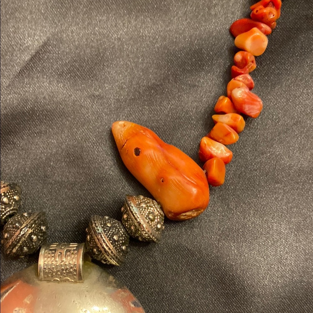 Coral and Silver Beaded Necklace - Picture 8 of 11